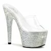 PLEASER Bejeweled-701DM Silver Rhinestones Stripper Dancer Club Slides 7" Heels