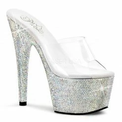 PLEASER Bejeweled-701DM Silver Rhinestones Stripper Dancer Club Slides 7" Heels
