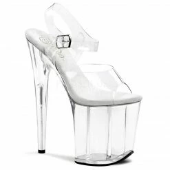 PLEASER Flamingo-808 Clear Chrome Stripper Pole Dancer Club 4" Platform 8" Heels