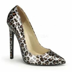 Discontinued PLEASER Sexy-20 Pointy Toe Pearlized Cheetah Work Dress Pumps Heels