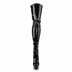 PLEASER Delight-3063 Black Patent Lace Up Back Side Zip 6" Thigh High Boots