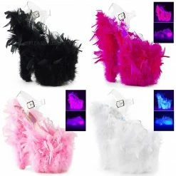 Discontinued PLEASER Flamingo-808F Marabou Feathers Blacklight Reactive Stripper Club 8" Heel