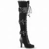 DEMONIA Glam-300 Black Goth Lolita Lace Velvet Bows Lace Up Thigh Boots Heels