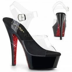 PLEASER Kiss-208CRS Sexy Red Silver Rhinestone Pole Dance Club Platform 6" Heels