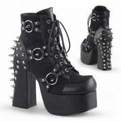 DEMONIA Charade-100 Black Vegan Leather Suede Goth Punk Spike Studs Ankle Boots