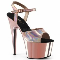 PLEASER Adore-709HGCH Silver Hologram Chrome Sandals Club Platforms 7