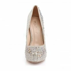 FABULICIOUS Destiny-06R Nude Silver Glitter Mesh Fabric Wedding Formal Heel Pump