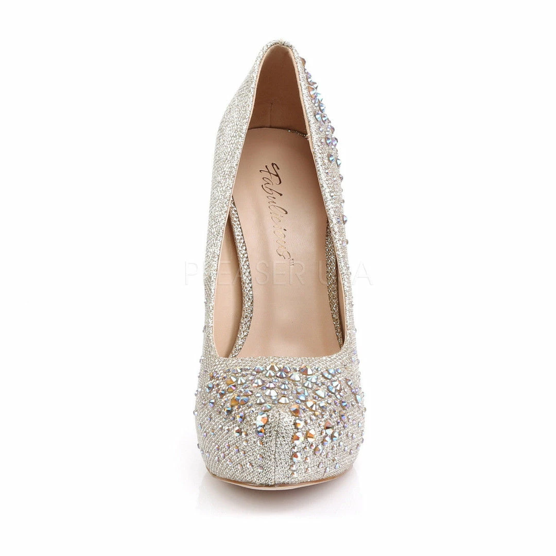 FABULICIOUS Destiny-06R Nude Silver Glitter Mesh Fabric Wedding Formal Heel Pump