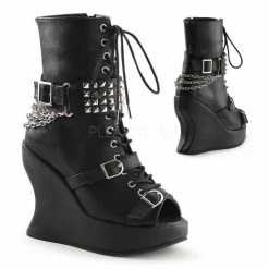 Discontinued DEMONIA Bravo-89 Tartan Chains Studs Goth Punk 5" Wedges Boots