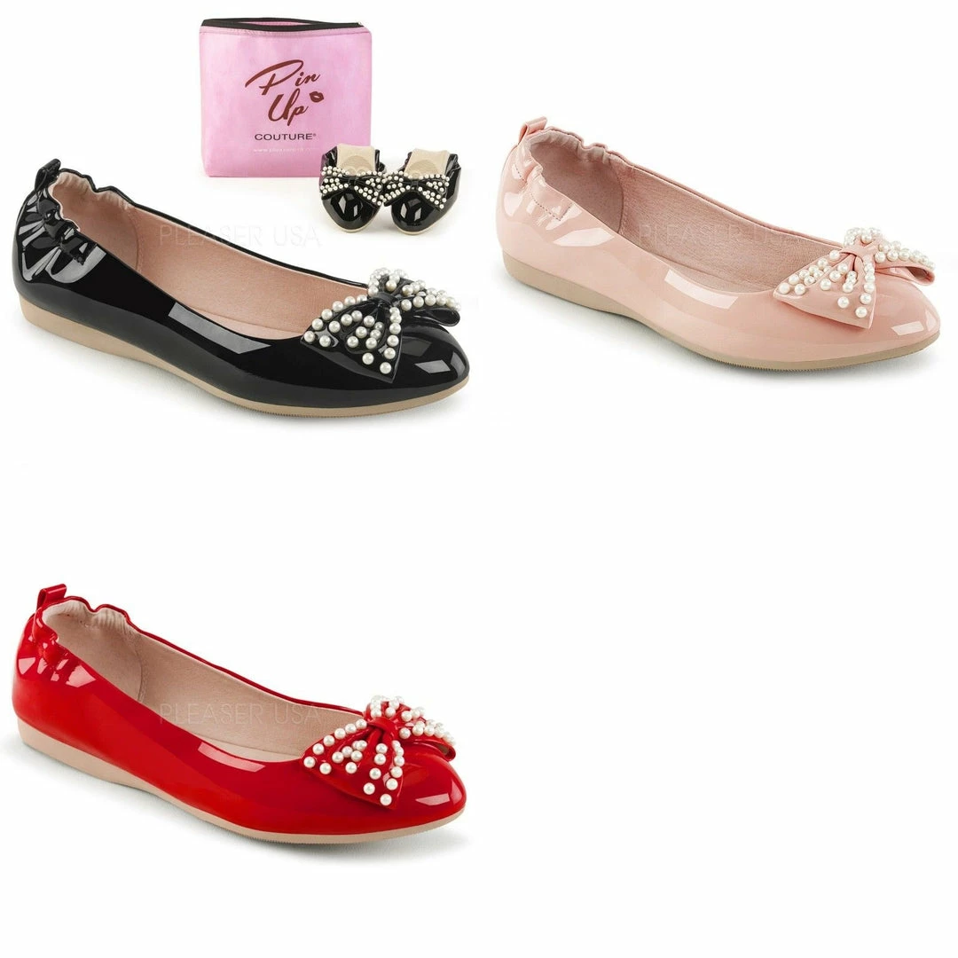 Discontinued PINUP COUTURE Ivy-09 Retro Dress Pearl Bow Foldable Ballet Flats