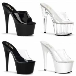 PLEASER Adore-701 Black White Clear Slides Mules Pole Dancer Platforms 7" Heels
