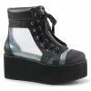 DEMONIA Grip-102 Holographic See Through Panels Goth Ankle Calf Platform Boots