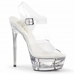 PLEASER Eclipse-608 Clear See Through Cut Out Platforms Slides Mules Strap Heels