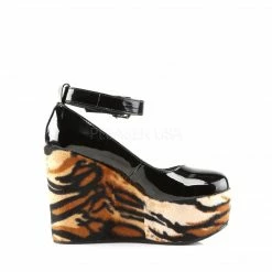 Discontinued DEMONIA Poison-03 Goth Tiger Faux Fur Ankle Strap Platforms Heels