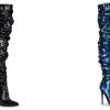 PLEASER Courtly-3011 Black Green Ruched Slouchy Sequins 5" Heel Thigh High Boots