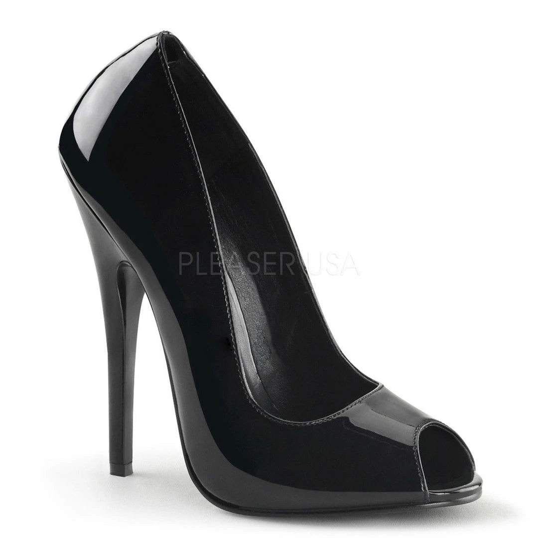 DEVIOUS Domina-212 Black Fetish Drag Open Peep Toe Pumps 6" Heels Women's 4-15