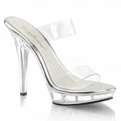 FABULICIOUS Lip-102-1 Clear Fitness Comp Double Straps Slip On Mules 5" Heels