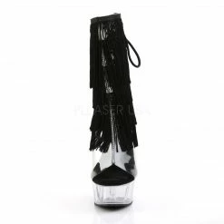 PLEASER Delight-1017TF 4-Layer Threaded Fringe Open Toe Back Ankle Boots Heels