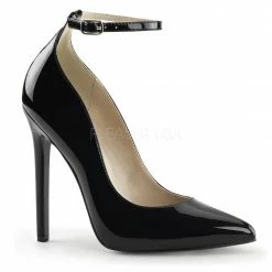 PLEASER Sexy-23 Black Patent Dress Work Formal Ankle Strap Pointed Pump 5" Heels