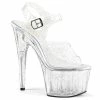 PLEASER Adore-708MMG Clear Mini Glitter Pole Dancer Stripper Ankle Strap Heels