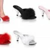 FABULICIOUS Belle-301F Satin Fluffy Fur Feathers Bedroom Slippers Mules 3" Heels