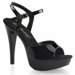 FABULICIOUS Cocktail-509 Black Chrome Ankle Straps Platforms Sandals 5" Heels
