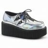 Discontinued DEMONIA Creeper-218 Silver Hologram Lightning Bolt Goth 3" Heels