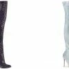 PLEASER Courtly-3015 Sexy Black White Multi Glitter 5" Heel Thigh High Boots