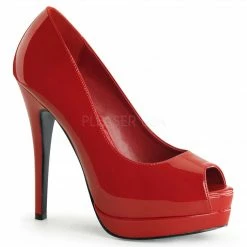 Discontinued BORDELLO Bella-12 Red Cream White Work Peep Open Toe Pumps Heels