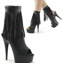 PLEASER Delight-1019 Black White Faux Leather Fringe 6