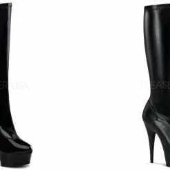 PLEASER Delight-2000 Black Patent Or Faux Leather Platform Knee Boots 6