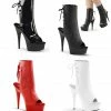 PLEASER Delight-1018 Black Red White Open Toe Back Lace Up Ankle Boots 6" Heels