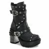 DEMONIA Sinister-201 Women's Goth Steampunk Cyber ABS Chrome Industrial Boots
