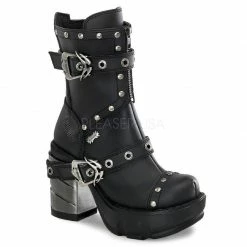 DEMONIA Sinister-201 Women's Goth Steampunk Cyber ABS Chrome Industrial Boots