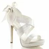 FABULICIOUS Lumina-29 Ivory Satin Dress Formal Wedding Ribbon Bow Sandals Heels