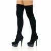 PLEASER Delight-3002 Black Stretch Velvet Skin Tight Exotic 6" Thigh Boots