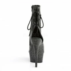 PLEASER Delight-1018MMG Black Faux Leather Mini Glitter Open Toe Back 6