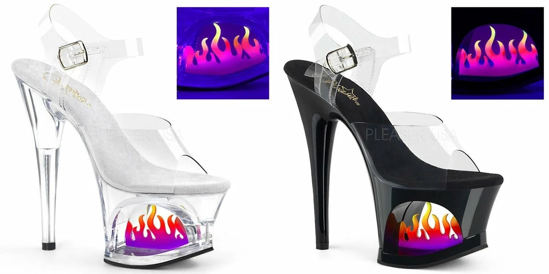 PLEASER Moon-708FLM Ombre Flames Fire Stripper Dancer Club Platforms 7" Heels