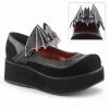 DEMONIA Sprite-09 Black Velvet Goth Removable Bat Buckle Platforms Mary Janes