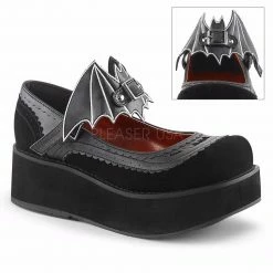 DEMONIA Sprite-09 Black Velvet Goth Removable Bat Buckle Platforms Mary Janes