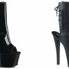 PLEASER Sky-1018 Black Ankle Calf Back Lace Up Open Toe Platforms 7" Heels Boots