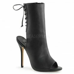 Discontinued PLEASER Amuse-1018 Open Toe Lace Up Back Ankle Boots Heels 4-13