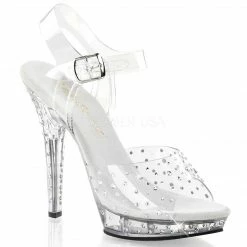 FABULICIOUS Lip-108RS Clear Ankle Straps Rhinestones Party Club Dress 5" Heels