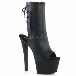 PLEASER Sky-1018 Black Ankle Calf Back Lace Up Open Toe Platforms 7