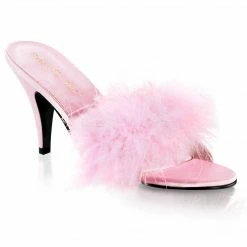 Fabulicious / Pleaser Pink Label FABULICIOUS Amour-03 Black White Pink Red Marabou Slippers 3" Heels Women's 4-15