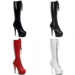PLEASER Delight-2023 Sexy Fashion Lace Up Red Black White Platforms Knee Boots