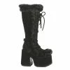 DEMONIA Camel-311 Black Vegan Suede Faux Fur Winter Goth 5" Platform Boots