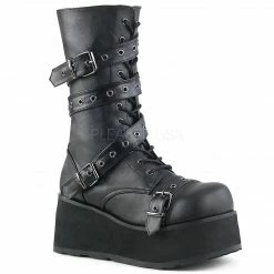 DEMONIA Trashville-205 Wrap Around Grommet Strap Mens Unisex Platform Knee Boots