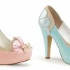 Discontinued PINUP COUTURE Bettie-20 Pink Blue Pin Up Scalloped Pearl Pumps Heel