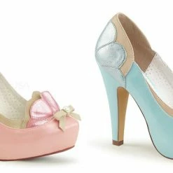 Discontinued PINUP COUTURE Bettie-20 Pink Blue Pin Up Scalloped Pearl Pumps Heel